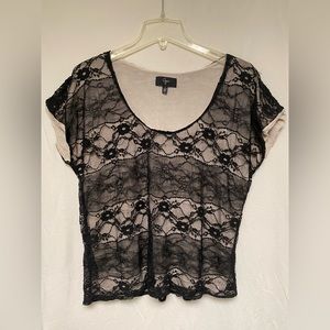 Aqua Black & White Lace Top